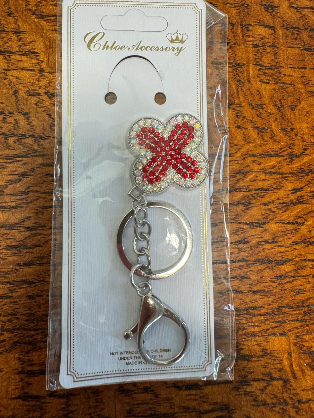 Chloe Accessories Red Crystal Clover Key Chain/Bag Charm
